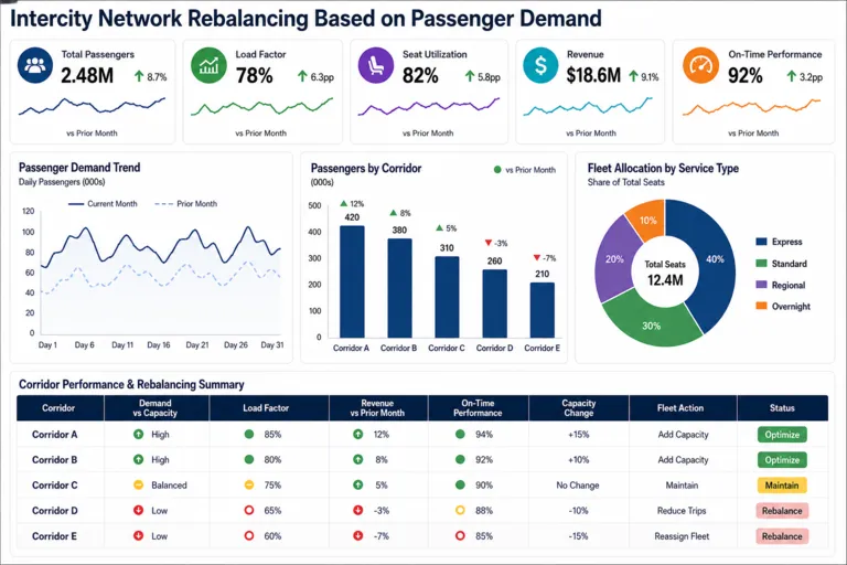 Dashboard — Rebalancing an Intercity Transport Network Around Passenger Demand